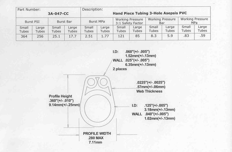 3-Hole Asepsis Dental Handpiece Tubing, PVC